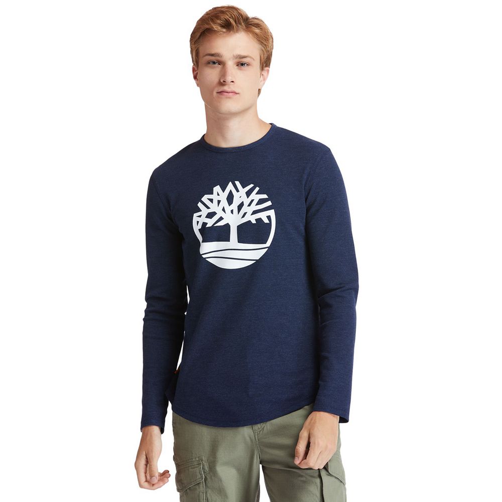 Timberland Μπλουζάκια Ανδρικα Σκουρο Μπλε - Dyer River Slim-Fit Tree-Logo - Greece 2465071-UL